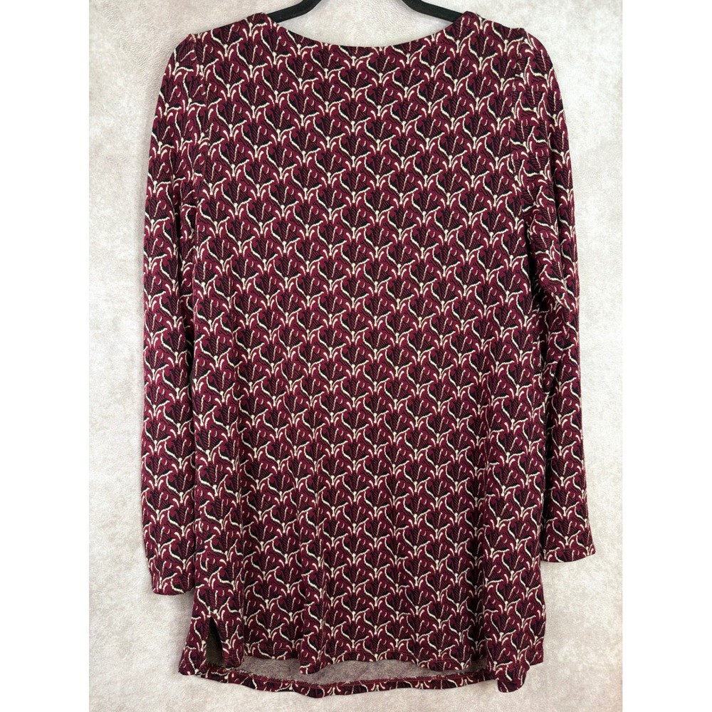 J. Jill Tunic Top Women Medium Burgundy Geometric Ponte Knit Long Sleeve Scoop - Picture 5 of 6